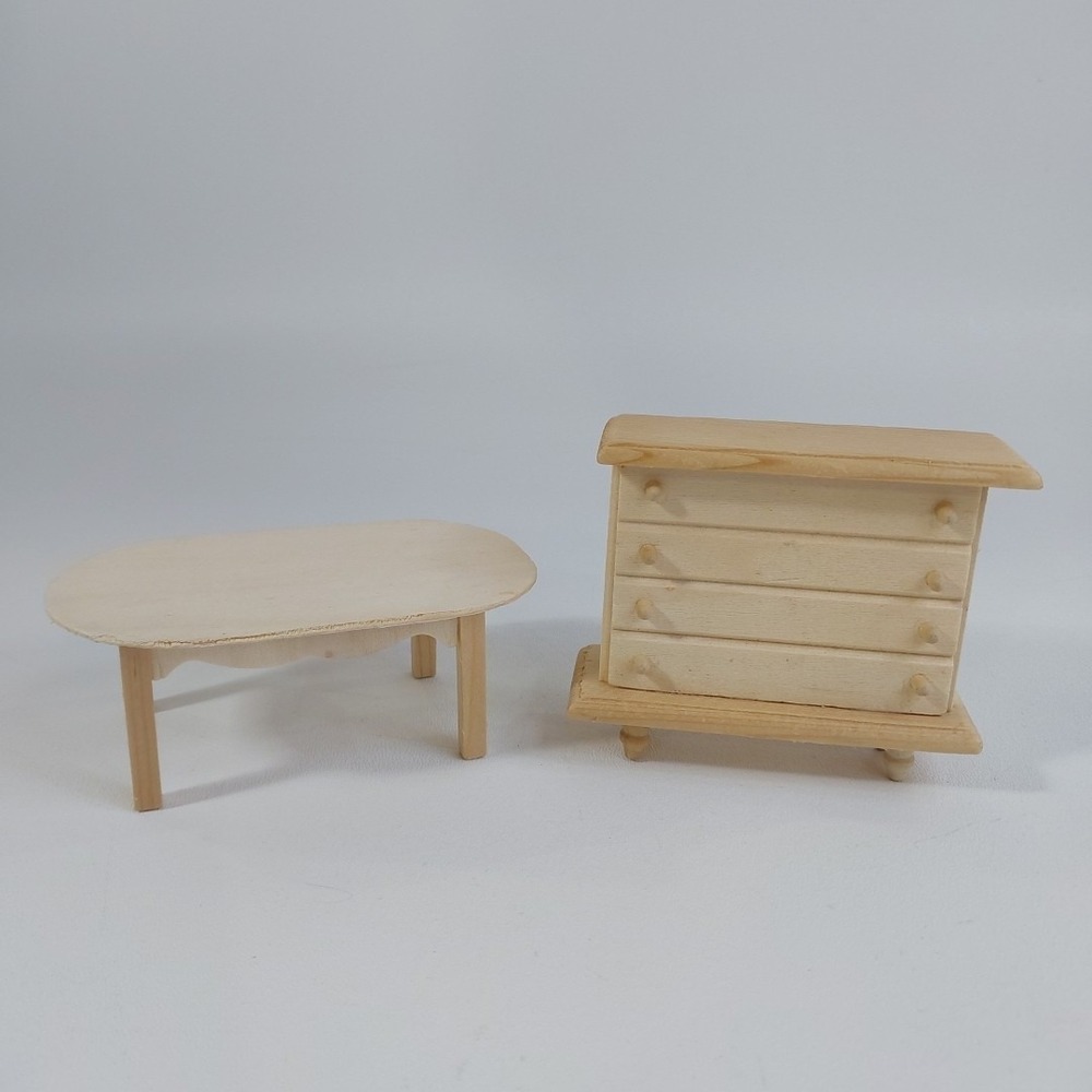 Doll House Furniture Greenbrier Dresser And Table Natural Wood unfinished‎